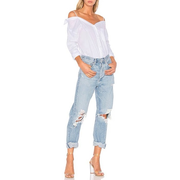 Agolde Blue Wash 90’s Mid Rise Distressed Straight Leg Jeans Size 24 - Picture 2 of 15